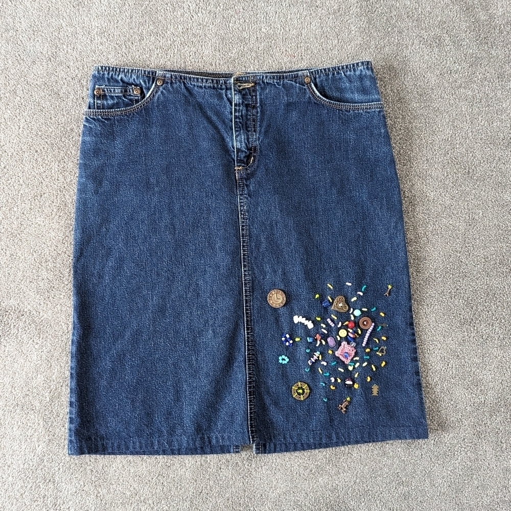 Mavi Jeans Midi Denim Skirt Y2K 3D Details Jeans Size Large